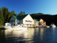 View from water of Nootka Wilderness Lodge