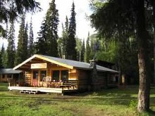 Log main lodges at Suskeena Lodge