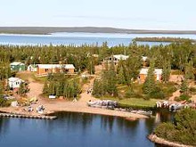 Aerial view of Kasba Lake Lodge