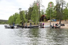 Arctic Lodges boats and cabins viewed from lake